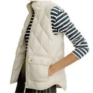 J. CREW Women's Vest Puffer Cream Puffer Quilted Gold Zipper XS